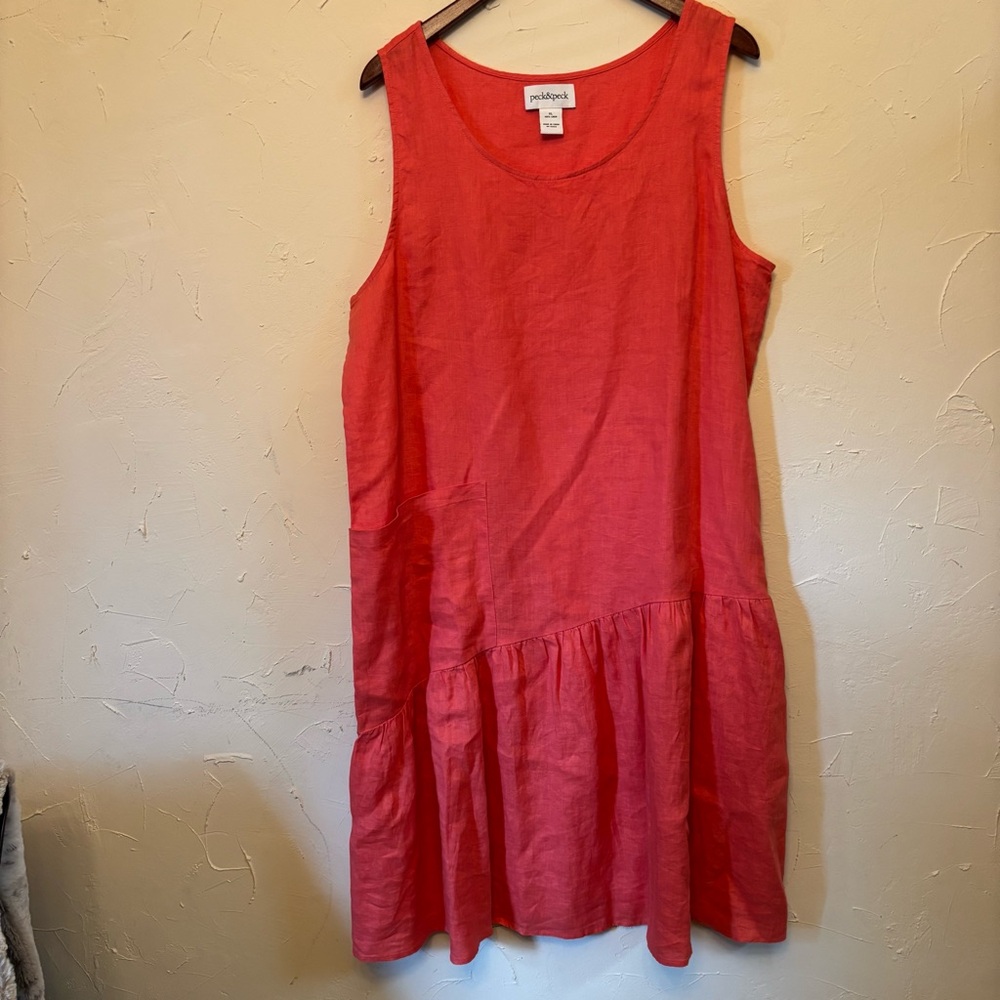 Peck & Peck Coral Linen Dress Size XL
